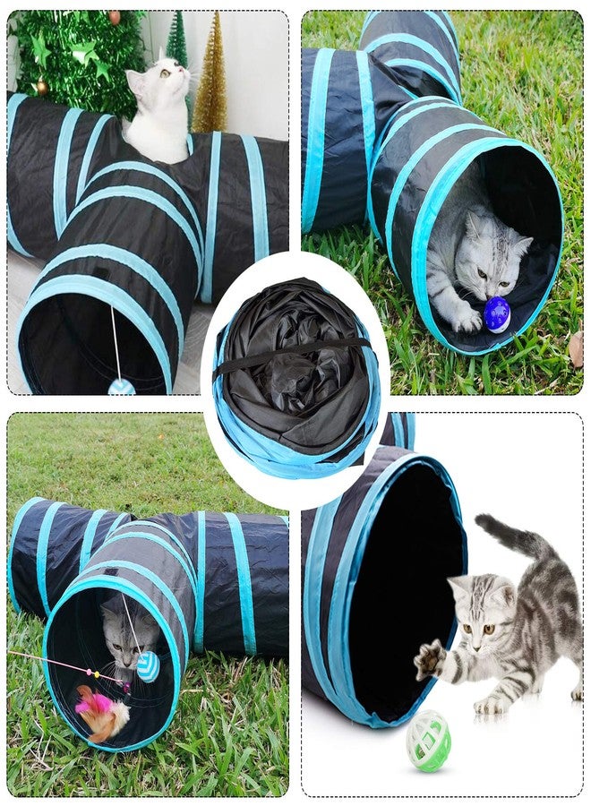 ZIBUYU® Cat Toys for Kittens 3 Way Cat Tunnel Pet Tube Interactive Foldable Hiding Training Toy for Cat Kitten Rabbit and Puppies with Hanging Teaser Toy - Blue - Image 5